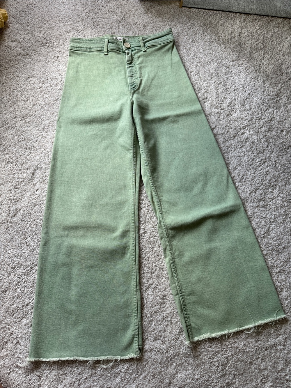 Zara Wide-Leg High-Rise Jeans in Sage Green